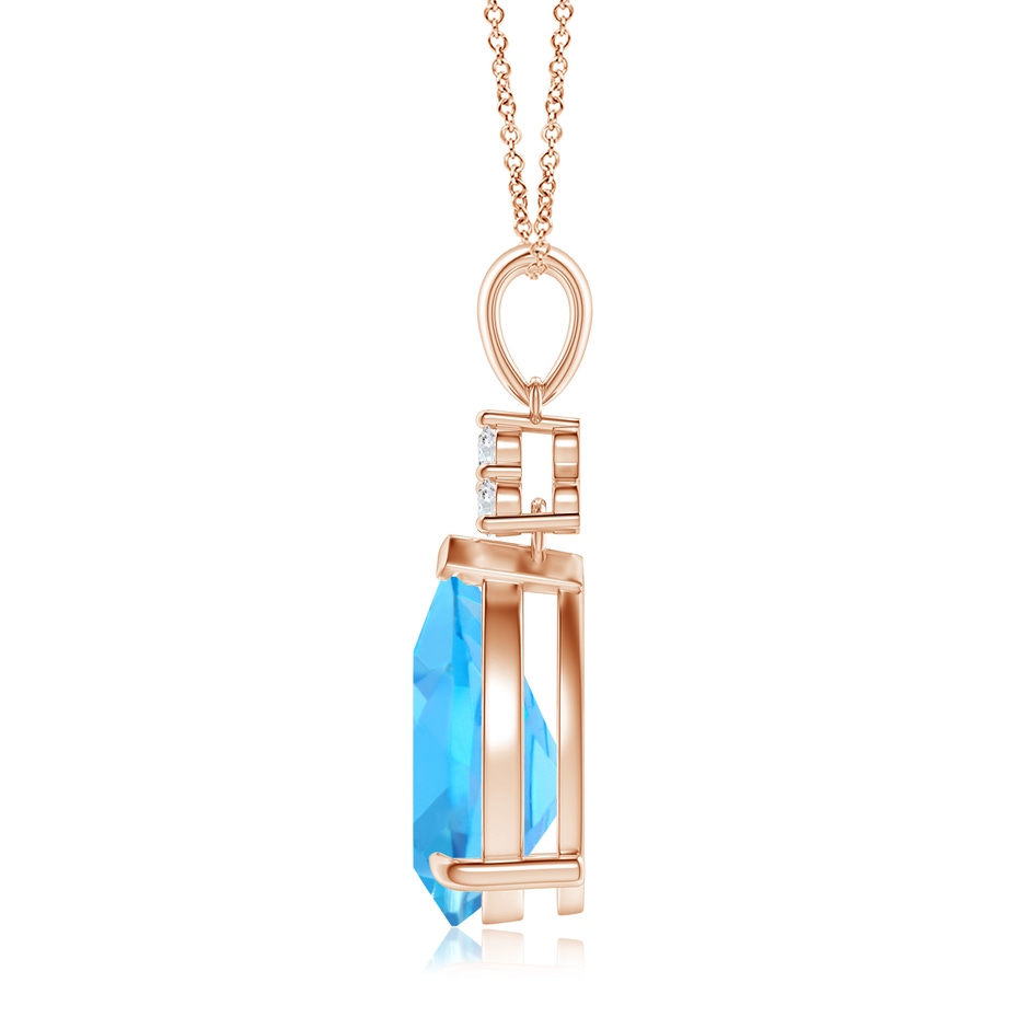 12x8mm AAA Claw-Set Swiss Blue Topaz Drop Pendant with Trio Diamonds in Rose Gold side-1