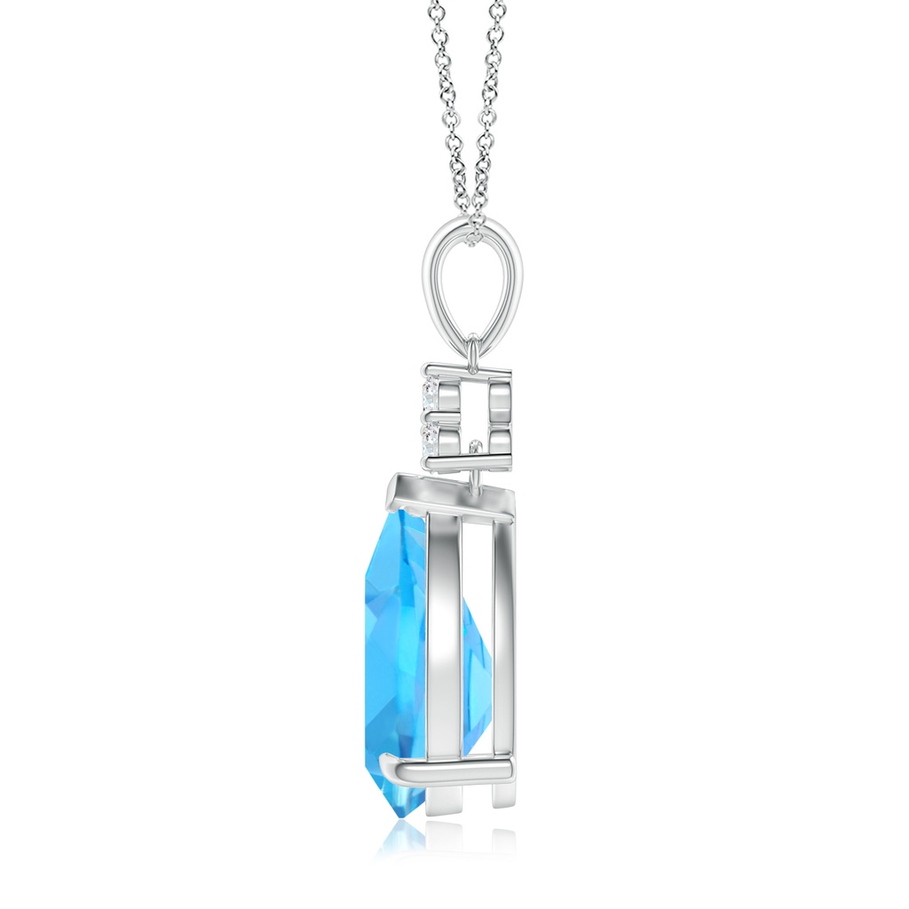12x8mm AAA Claw-Set Swiss Blue Topaz Drop Pendant with Trio Diamonds in White Gold Side-1