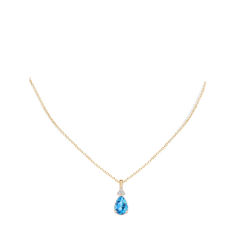 12x8mm AAA Claw-Set Swiss Blue Topaz Drop Pendant with Trio
