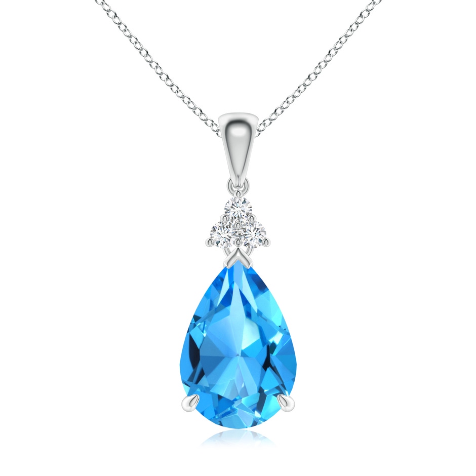 12x8mm AAAA Claw-Set Swiss Blue Topaz Drop Pendant with Trio Diamonds in P950 Platinum 