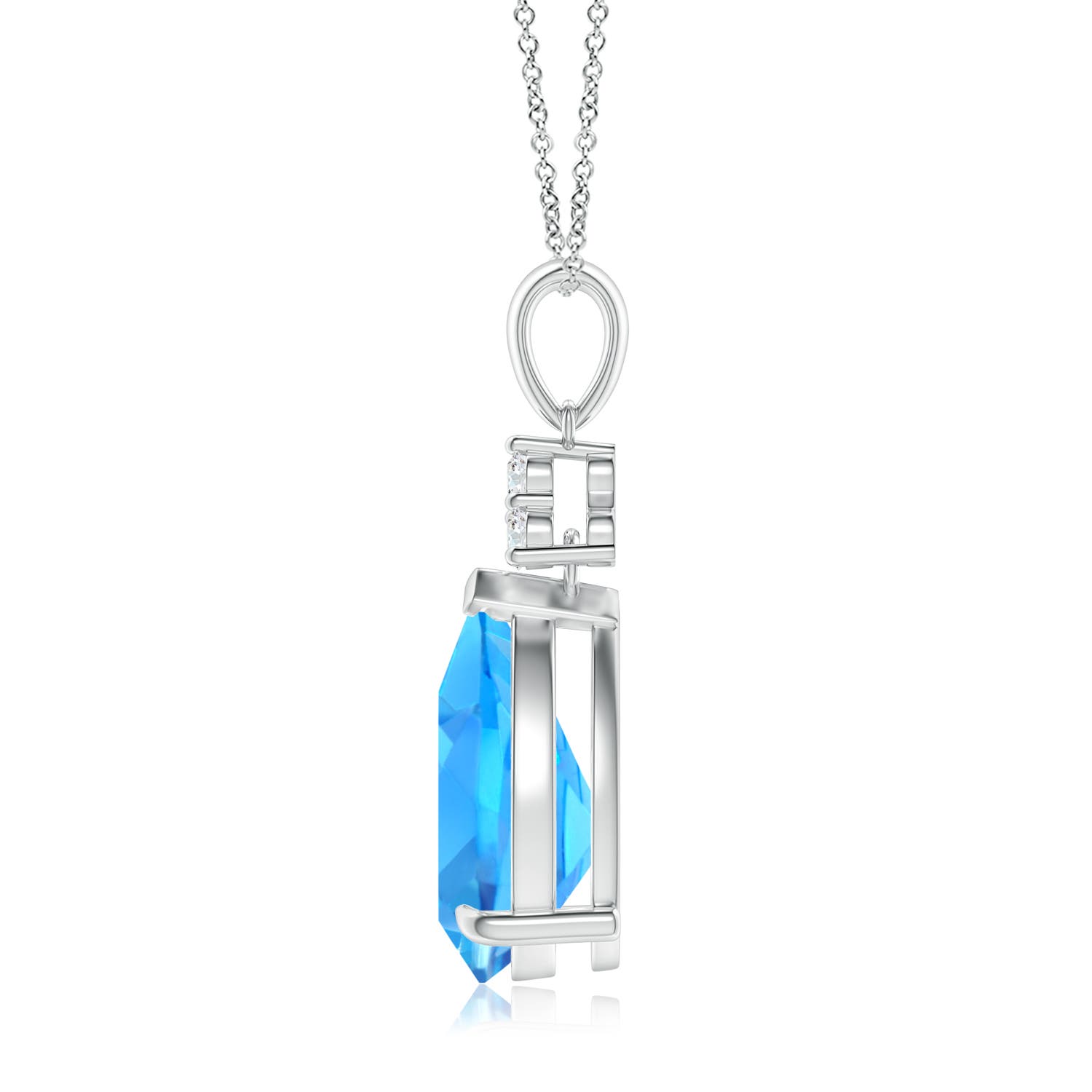 12x8mm AAAA Claw-Set Swiss Blue Topaz Drop Pendant with Trio Diamonds in P950 Platinum