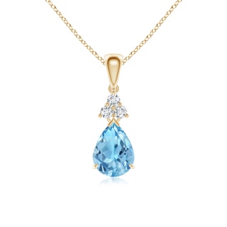 8x6mm A Claw-Set Swiss Blue Topaz Drop Pendant with Trio Diamonds in 9K Yellow Gold