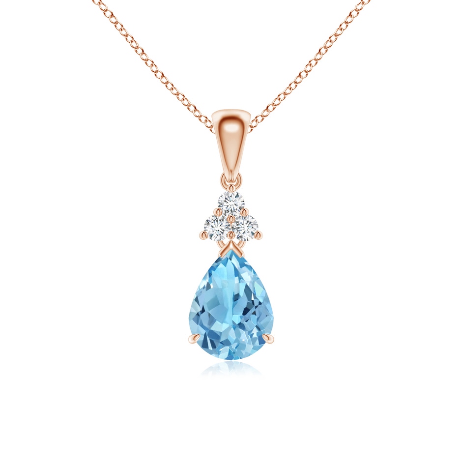 8x6mm A Claw-Set Swiss Blue Topaz Drop Pendant with Trio Diamonds in Rose Gold 