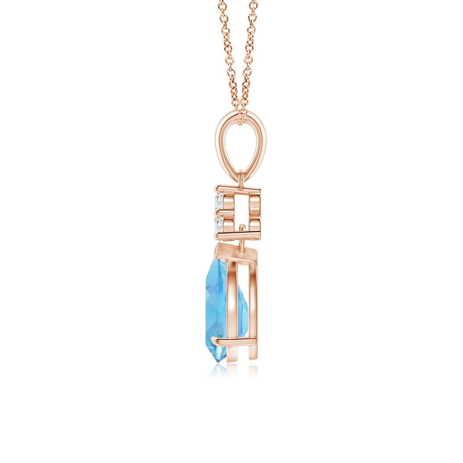 8x6mm A Claw-Set Swiss Blue Topaz Drop Pendant with Trio Diamonds in Rose Gold side-1