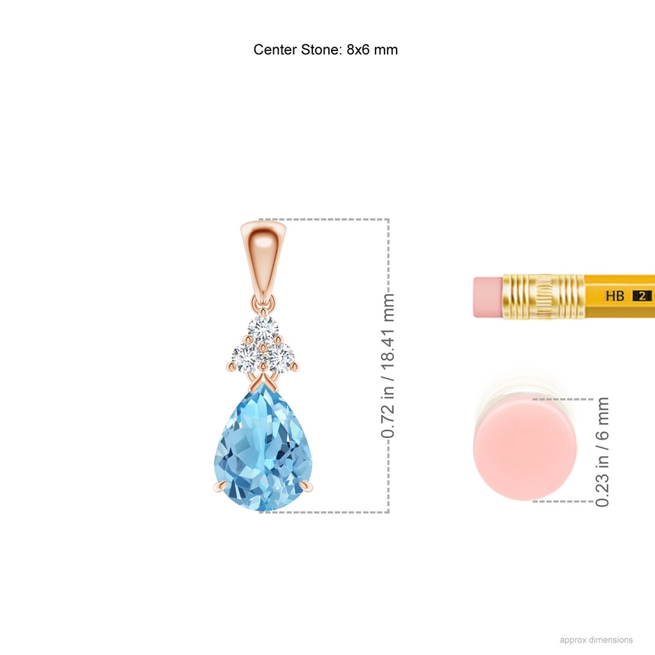 8x6mm A Claw-Set Swiss Blue Topaz Drop Pendant with Trio Diamonds in Rose Gold ruler