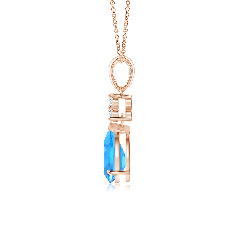 8x6mm AAAA Claw-Set Swiss Blue Topaz Drop Pendant with Trio Diamonds in Rose Gold side-1