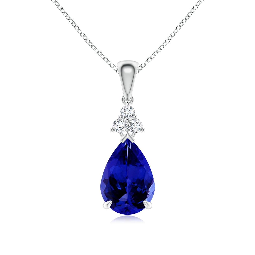 10x7mm AAAA Claw-Set Tanzanite Drop Pendant with Trio Diamonds in P950 Platinum