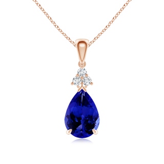 10x7mm AAAA Claw-Set Tanzanite Drop Pendant with Trio Diamonds in Rose Gold