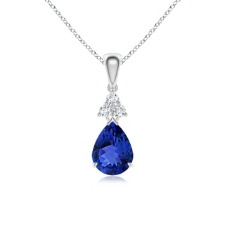 8x6mm AAA Claw-Set Tanzanite Drop Pendant with Trio Diamonds in White Gold