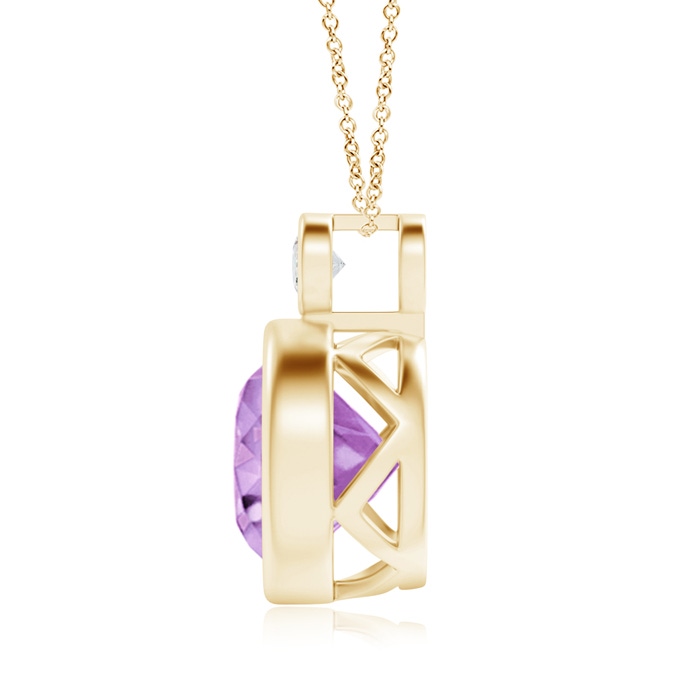 10mm A Bezel-Set Amethyst Solitaire Pendant with Diamond in Yellow Gold product image