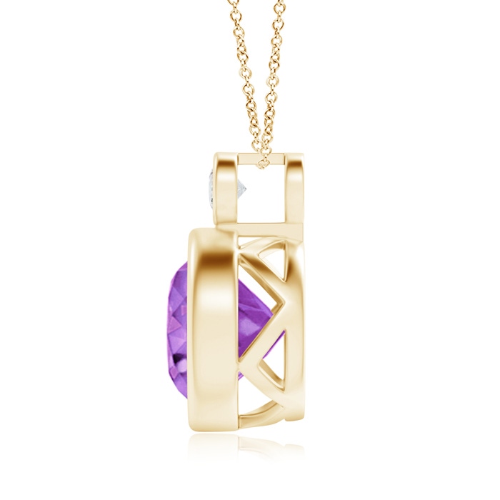 10mm AA Bezel-Set Amethyst Solitaire Pendant with Diamond in Yellow Gold product image