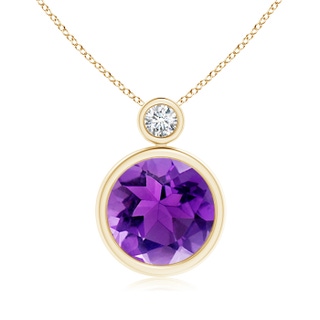 10mm AAA Bezel-Set Amethyst Solitaire Pendant with Diamond in 9K Yellow Gold