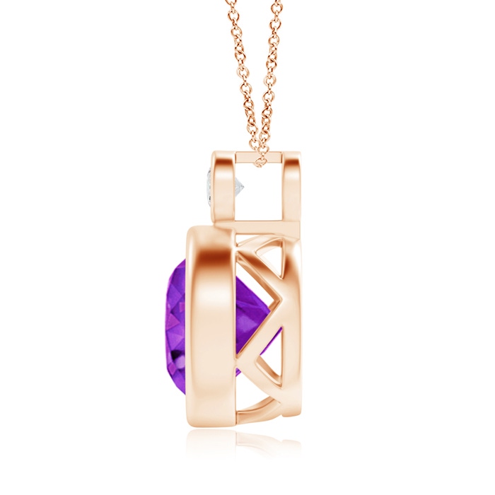 10mm AAA Bezel-Set Amethyst Solitaire Pendant with Diamond in Rose Gold product image
