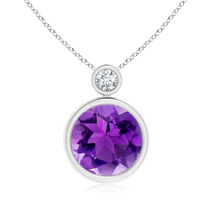 10mm AAA Bezel-Set Amethyst Solitaire Pendant with Diamond in White Gold 