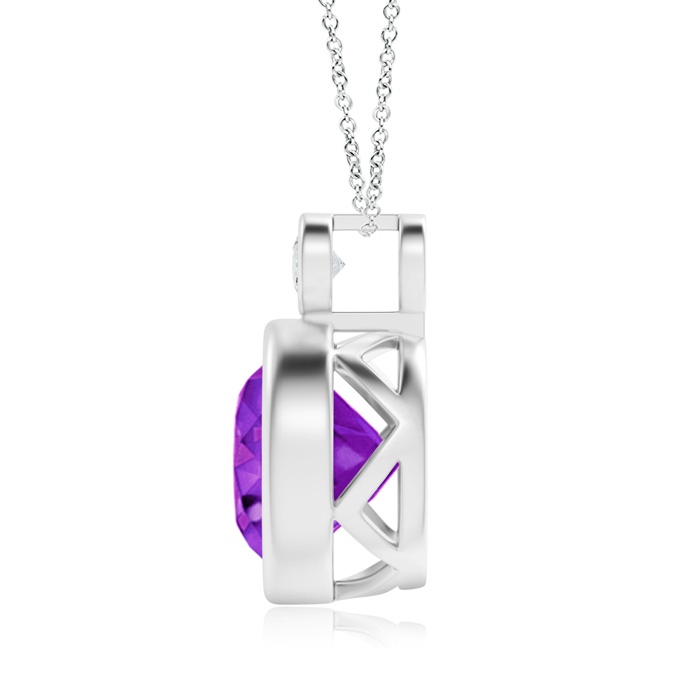 10mm AAA Bezel-Set Amethyst Solitaire Pendant with Diamond in White Gold product image