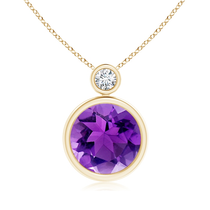 10mm AAA Bezel-Set Amethyst Solitaire Pendant with Diamond in Yellow Gold 