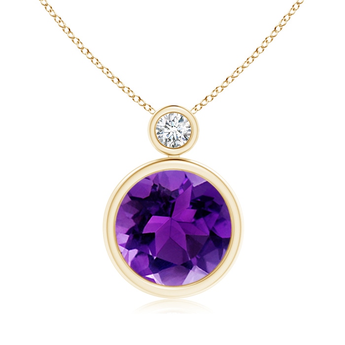 10mm AAAA Bezel-Set Amethyst Solitaire Pendant with Diamond in Yellow Gold 