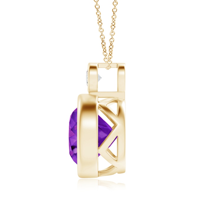 10mm AAAA Bezel-Set Amethyst Solitaire Pendant with Diamond in Yellow Gold Product Image
