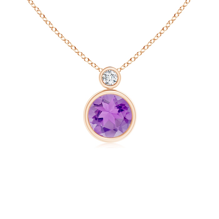 6mm A Bezel-Set Amethyst Solitaire Pendant with Diamond in Rose Gold 