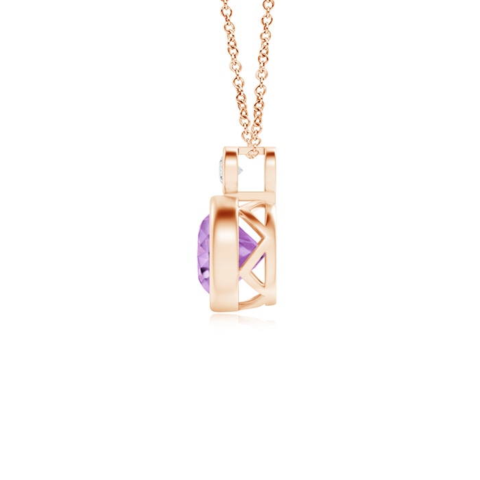 6mm A Bezel-Set Amethyst Solitaire Pendant with Diamond in Rose Gold product image