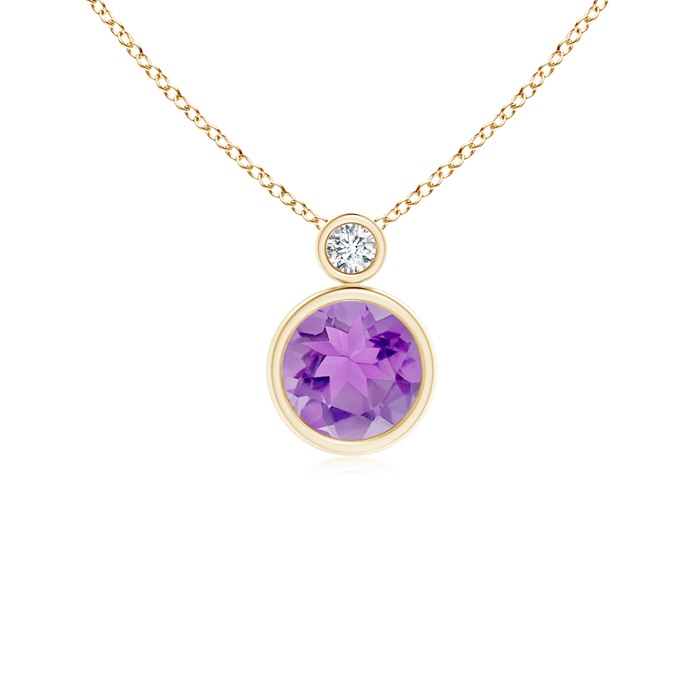 6mm A Bezel-Set Amethyst Solitaire Pendant with Diamond in Yellow Gold 