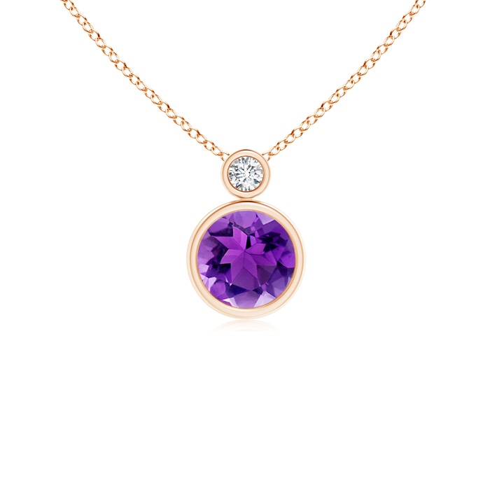 6mm AAA Bezel-Set Amethyst Solitaire Pendant with Diamond in Rose Gold 