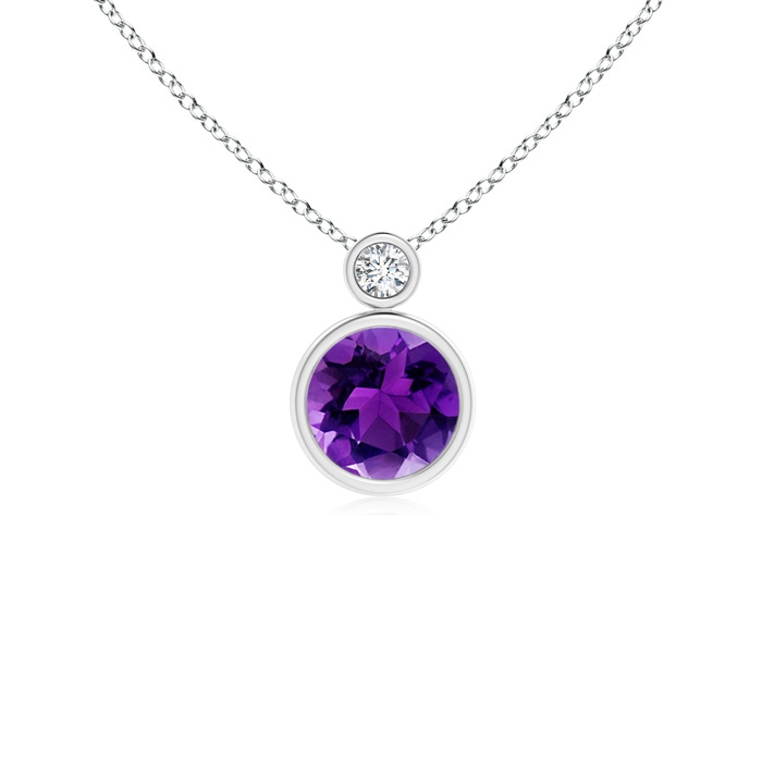 6mm AAAA Bezel-Set Amethyst Solitaire Pendant with Diamond in White Gold