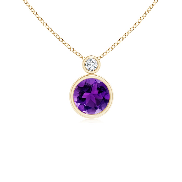 6mm AAAA Bezel-Set Amethyst Solitaire Pendant with Diamond in Yellow Gold 