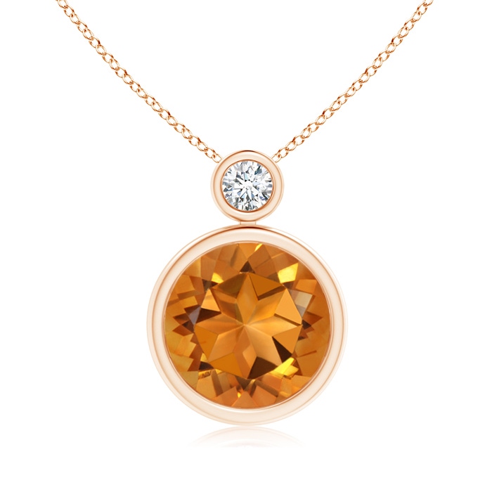10mm AAA Bezel-Set Citrine Solitaire Pendant with Diamond in Rose Gold 