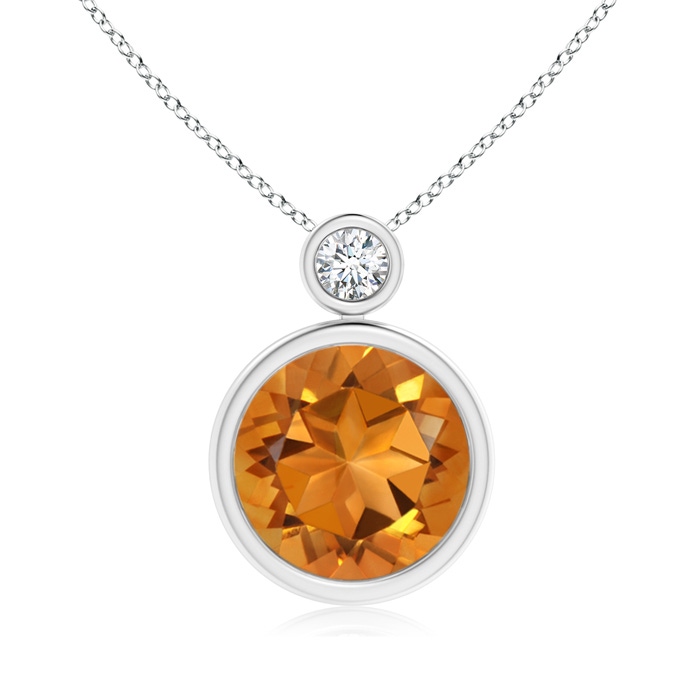 10mm AAA Bezel-Set Citrine Solitaire Pendant with Diamond in White Gold 