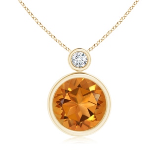 10mm AAA Bezel-Set Citrine Solitaire Pendant with Diamond in Yellow Gold