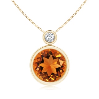 10mm AAAA Bezel-Set Citrine Solitaire Pendant with Diamond in 9K Yellow Gold