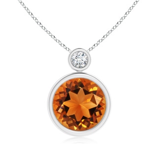 10mm AAAA Bezel-Set Citrine Solitaire Pendant with Diamond in P950 Platinum