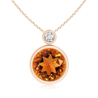 10mm AAAA Bezel-Set Citrine Solitaire Pendant with Diamond in Rose Gold