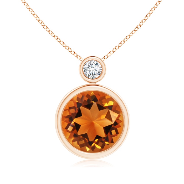10mm AAAA Bezel-Set Citrine Solitaire Pendant with Diamond in Rose Gold 