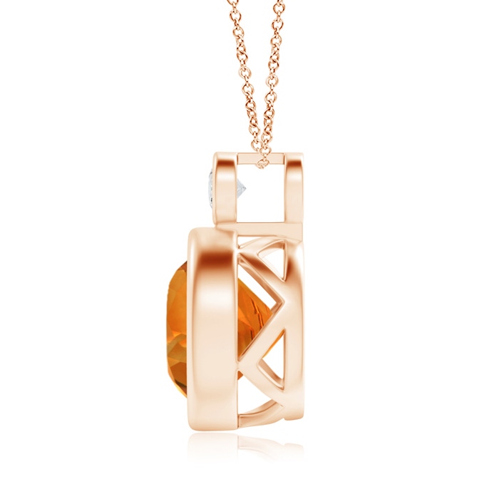 10mm AAAA Bezel-Set Citrine Solitaire Pendant with Diamond in Rose Gold product image