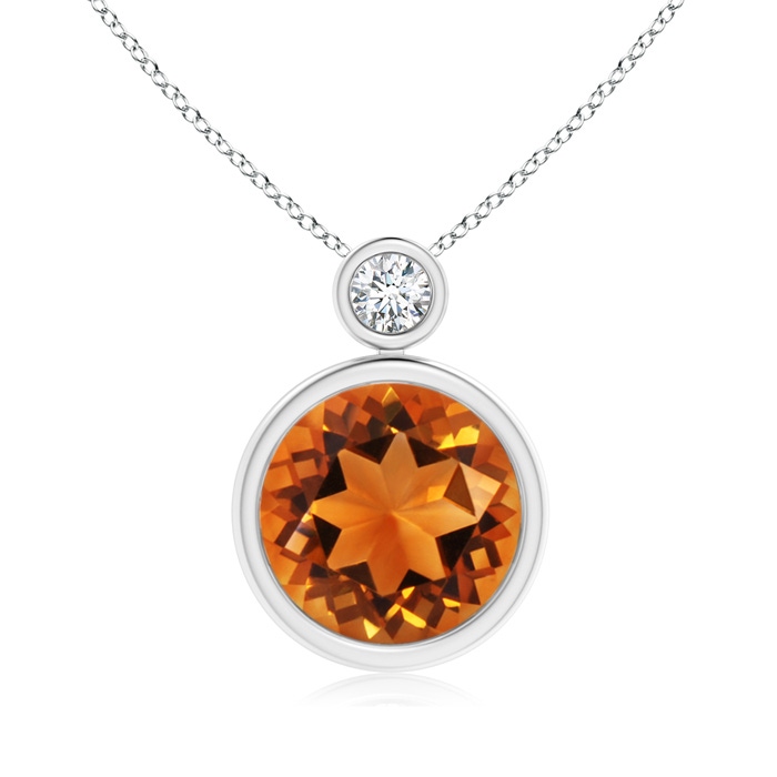 10mm AAAA Bezel-Set Citrine Solitaire Pendant with Diamond in White Gold