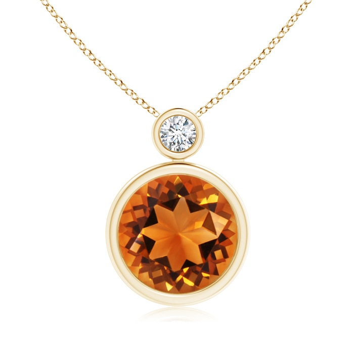 10mm AAAA Bezel-Set Citrine Solitaire Pendant with Diamond in Yellow Gold 