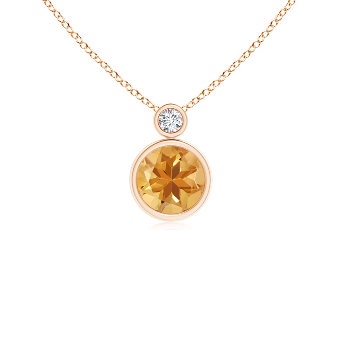 6mm A Bezel-Set Citrine Solitaire Pendant with Diamond in Rose Gold 