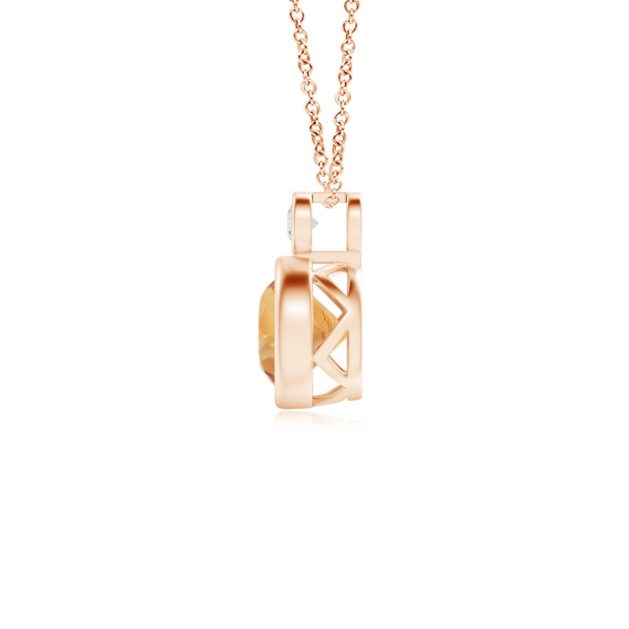 6mm A Bezel-Set Citrine Solitaire Pendant with Diamond in Rose Gold product image