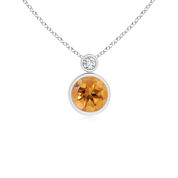 6mm AA Bezel-Set Citrine Solitaire Pendant with Diamond in White Gold 