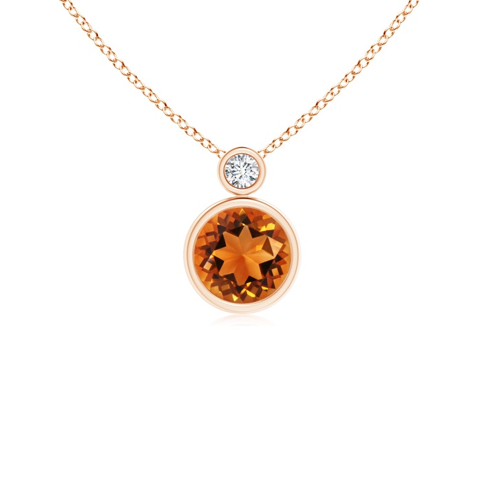 6mm AAAA Bezel-Set Citrine Solitaire Pendant with Diamond in Rose Gold 