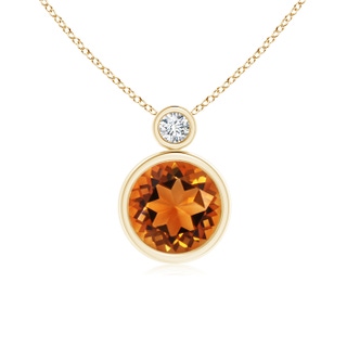 8mm AAAA Bezel-Set Citrine Solitaire Pendant with Diamond in Yellow Gold