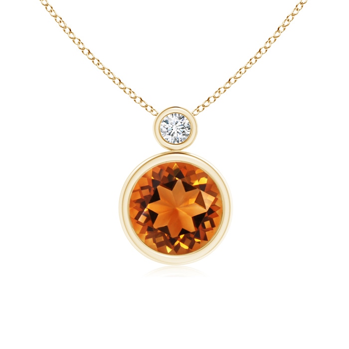 8mm AAAA Bezel-Set Citrine Solitaire Pendant with Diamond in Yellow Gold 