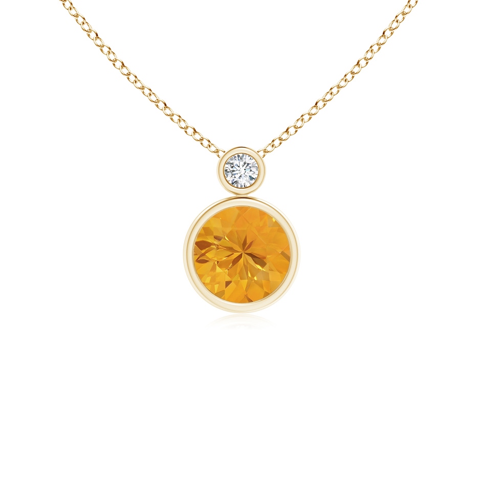 6mm A Bezel-Set Fire Opal Solitaire Pendant with Diamond in Yellow Gold 