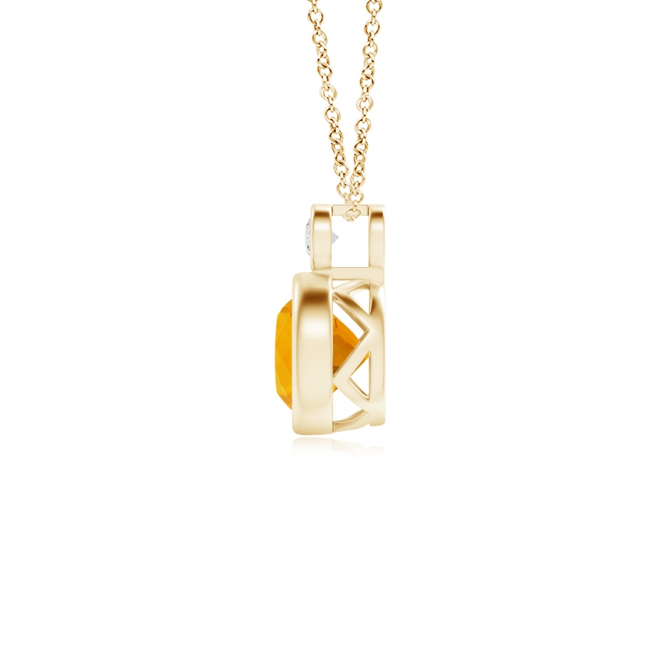 6mm A Bezel-Set Fire Opal Solitaire Pendant with Diamond in Yellow Gold side 1