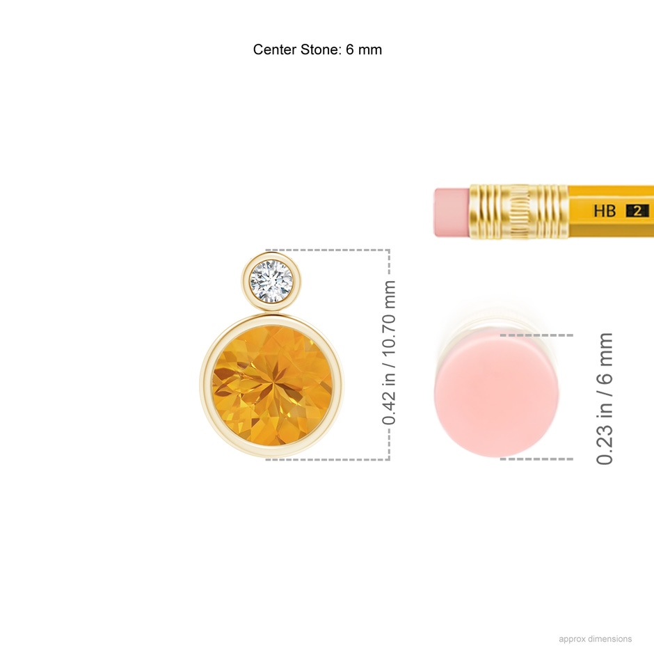 6mm A Bezel-Set Fire Opal Solitaire Pendant with Diamond in Yellow Gold ruler