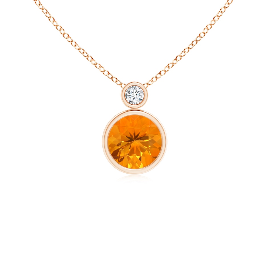6mm AA Bezel-Set Fire Opal Solitaire Pendant with Diamond in Rose Gold 
