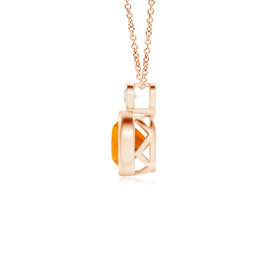 6mm AA Bezel-Set Fire Opal Solitaire Pendant with Diamond in Rose Gold side 1