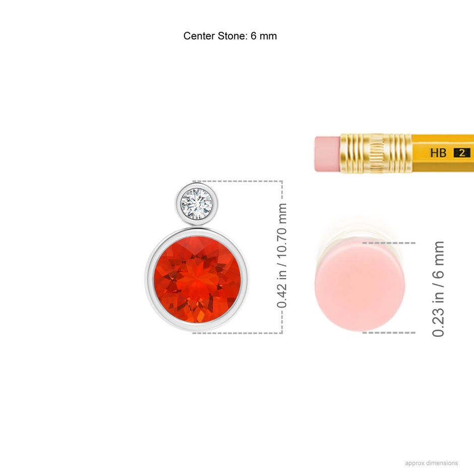 6mm AAAA Bezel-Set Fire Opal Solitaire Pendant with Diamond in P950 Platinum ruler